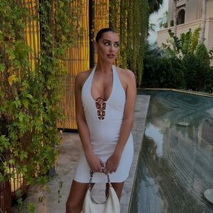 Zara mini dress white fitted bodycon halter party cocktail